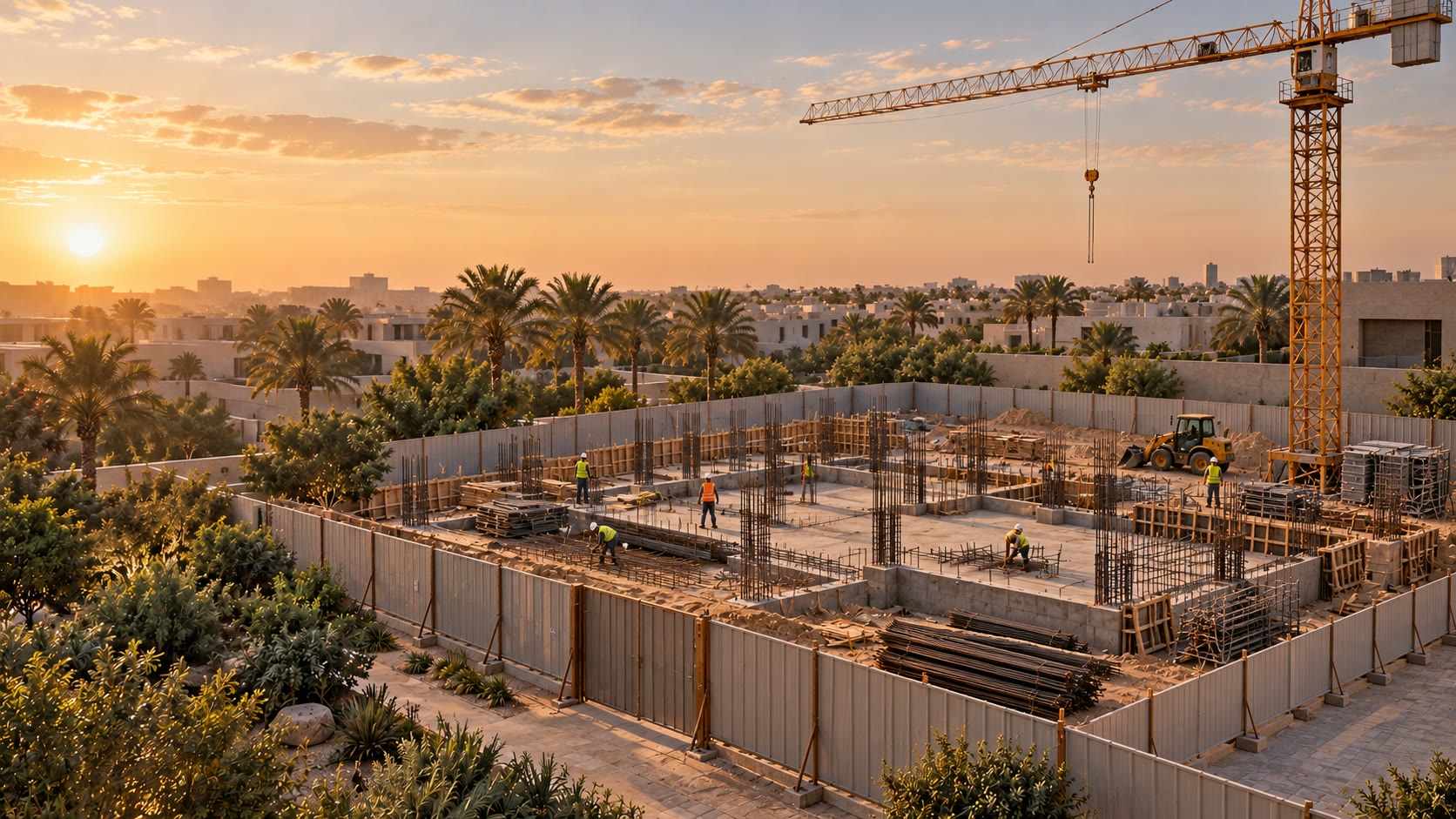 Illustrative villa construction site
