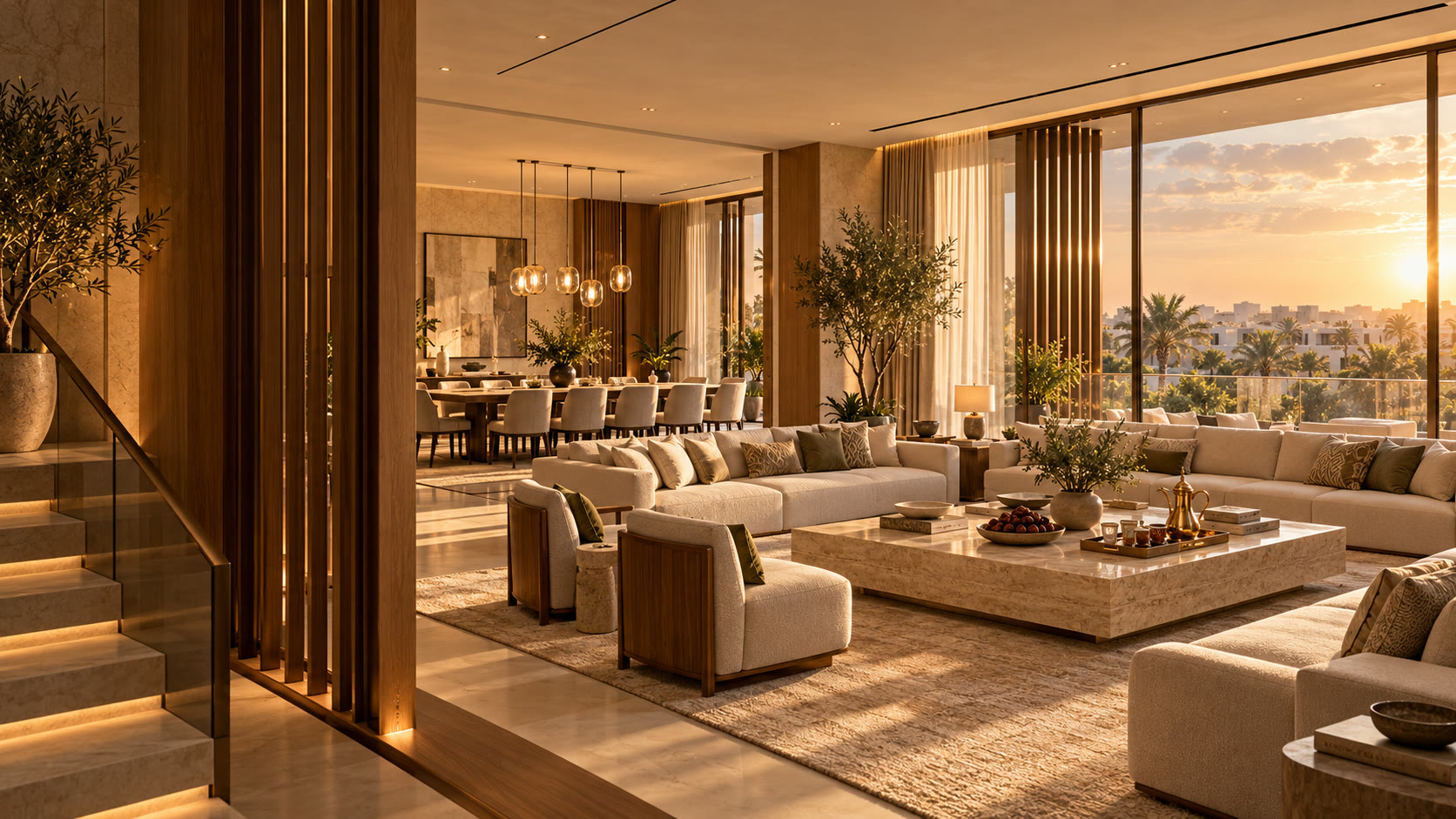 Illustrative shared family living and dining space